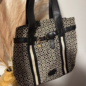 TOMMY Black and Cream Patterned Tote Bag